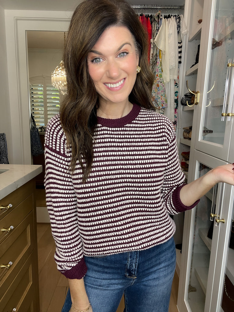 Cozy Lineup Sweater in Burgundy