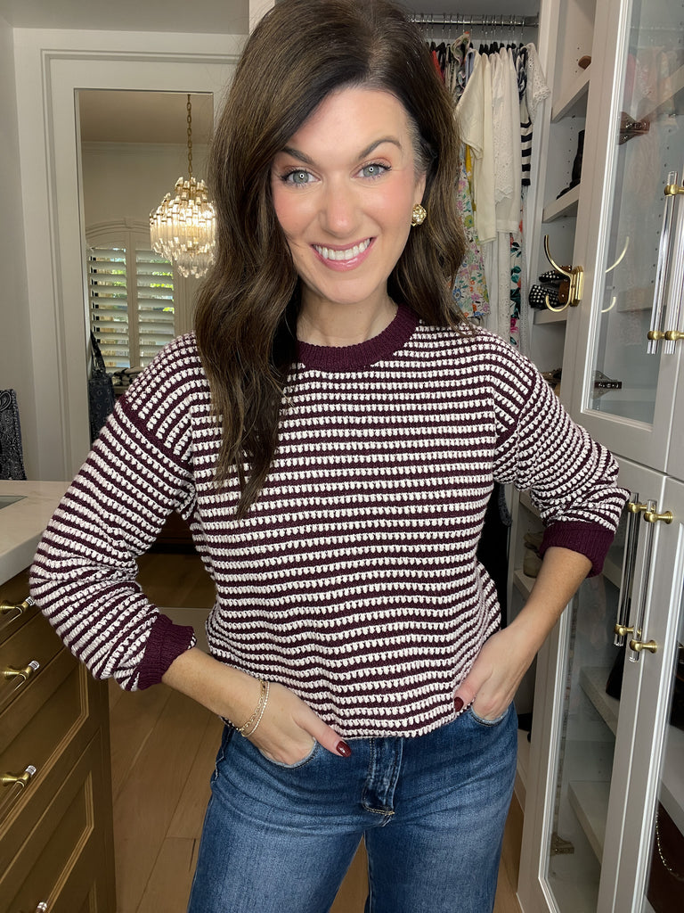 Cozy Lineup Sweater in Burgundy