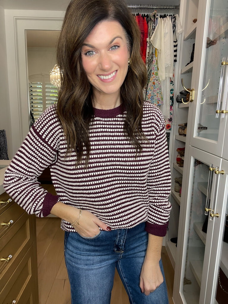 Cozy Lineup Sweater in Burgundy