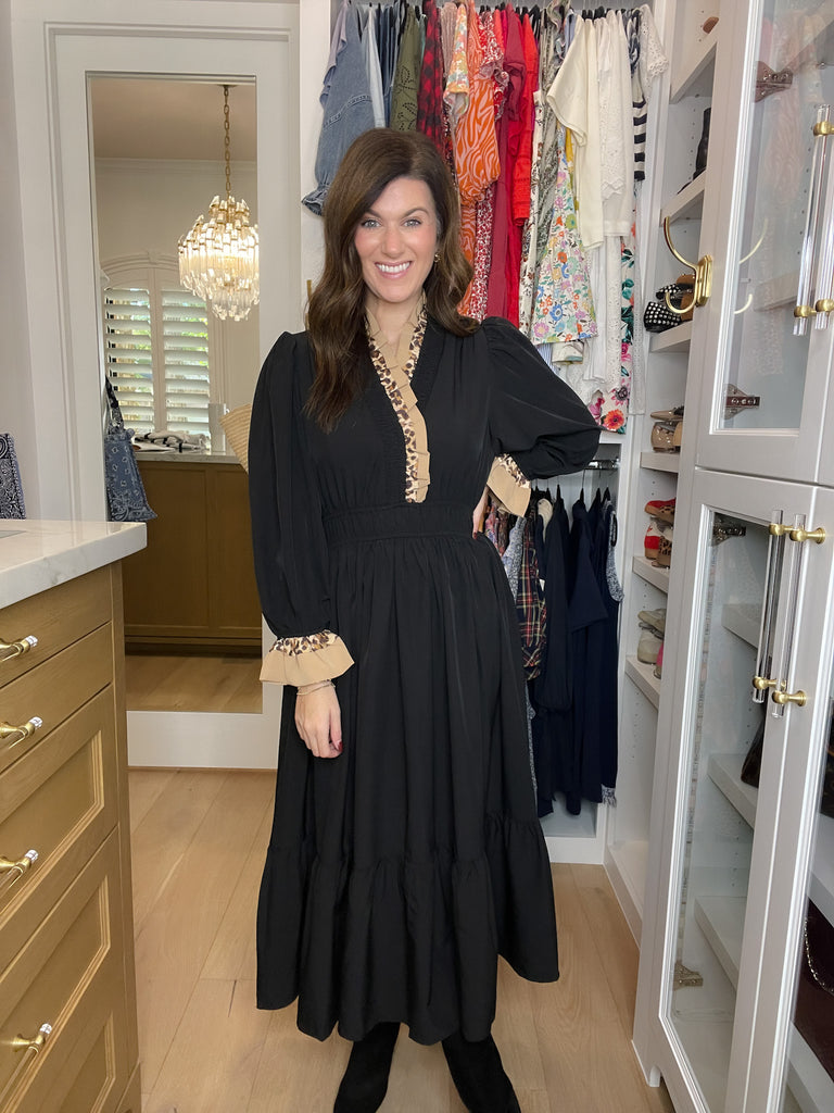 Evening Charm Midi Dress in Black