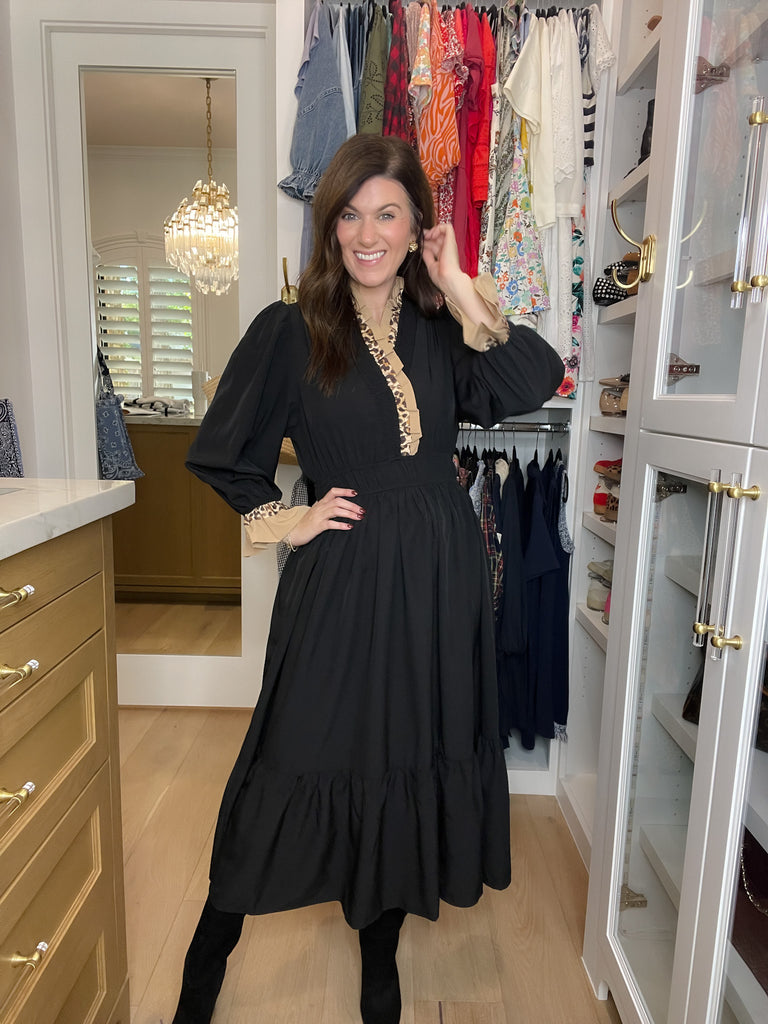 Evening Charm Midi Dress in Black