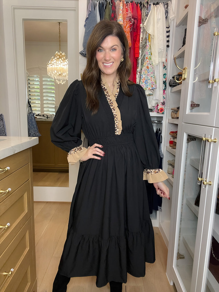 Evening Charm Midi Dress in Black