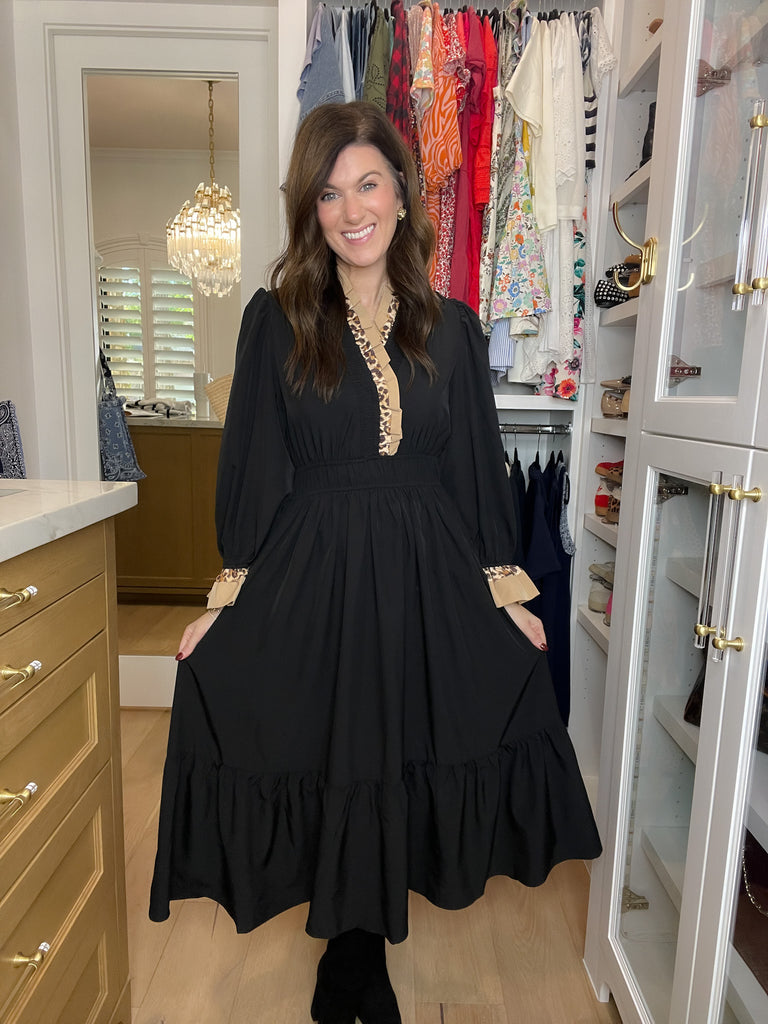 Evening Charm Midi Dress in Black