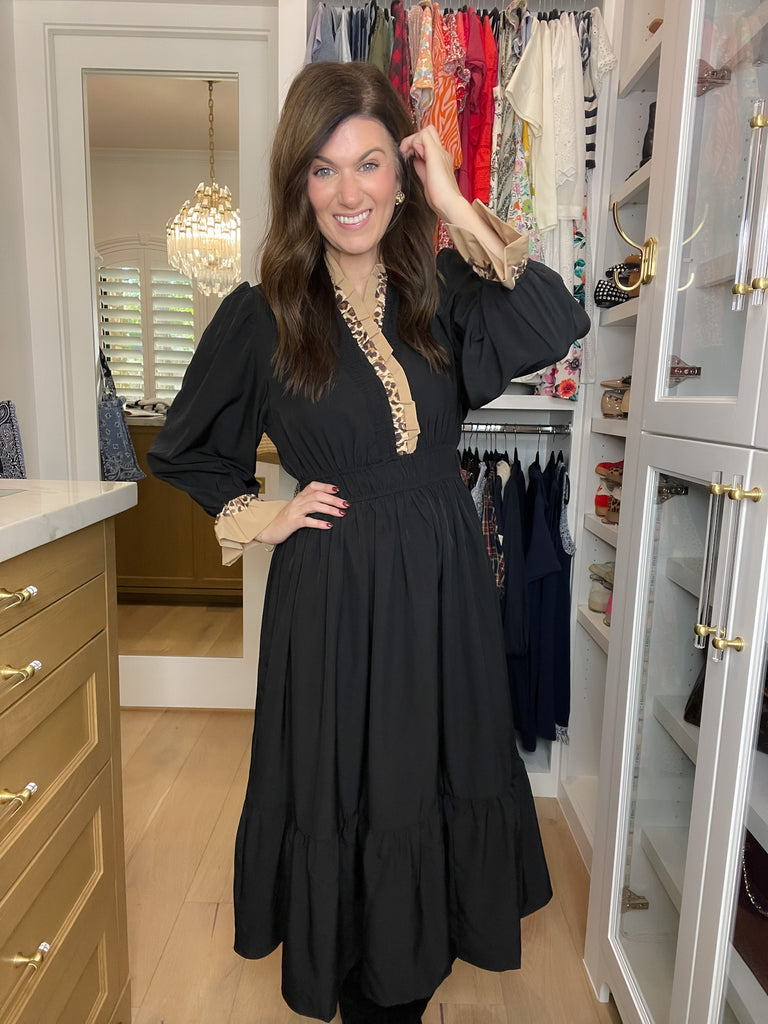 Evening Charm Midi Dress in Black