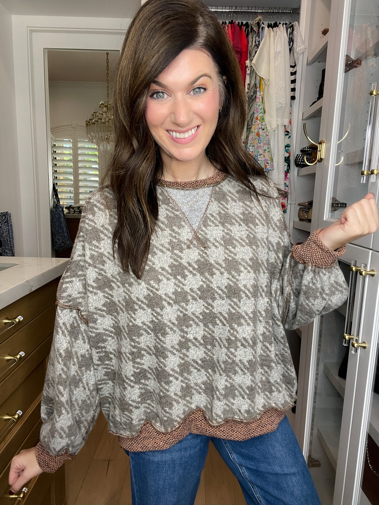 Comfy Cottage Houndstooth Pullover