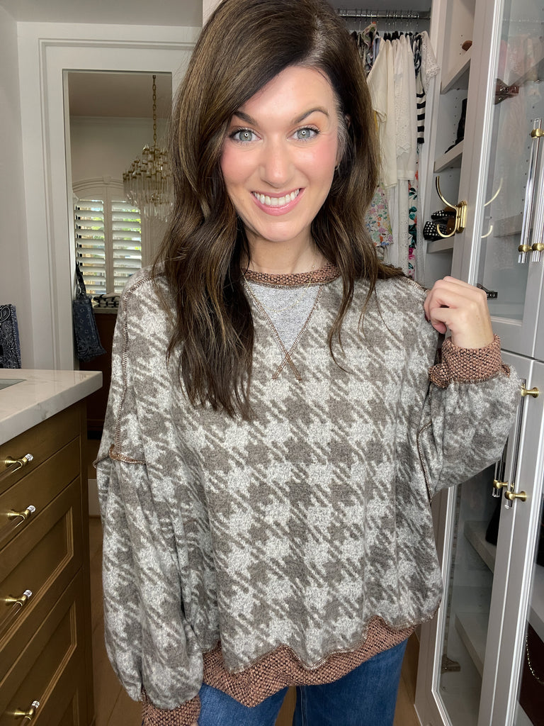 Comfy Cottage Houndstooth Pullover