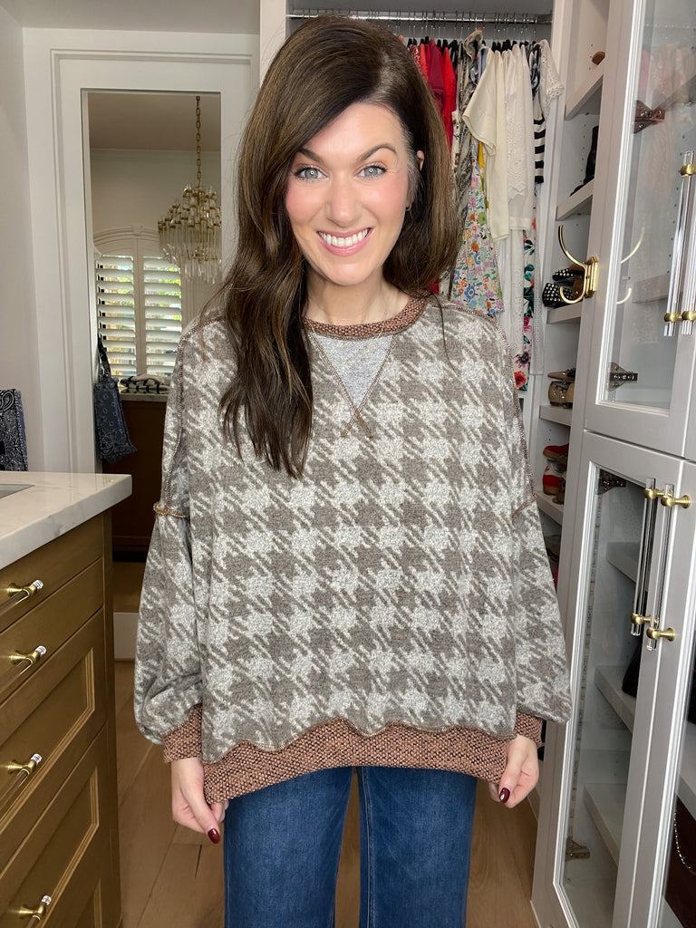 Comfy Cottage Houndstooth Pullover