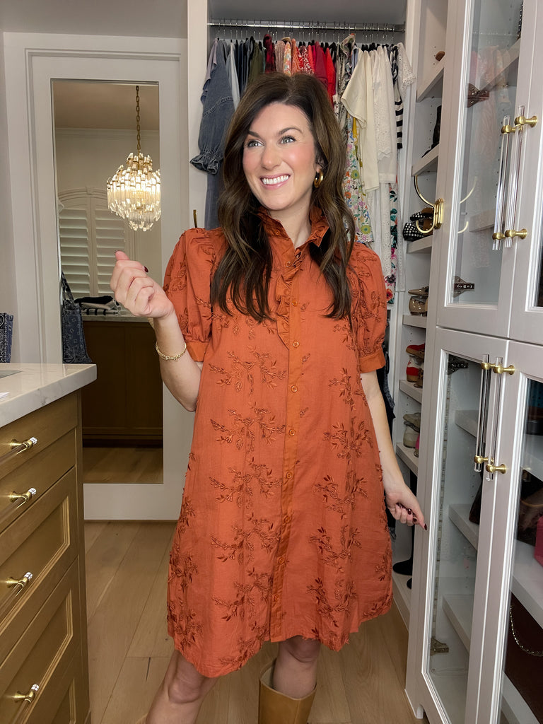 Fresh Take Floral Lace Dress in Caramel