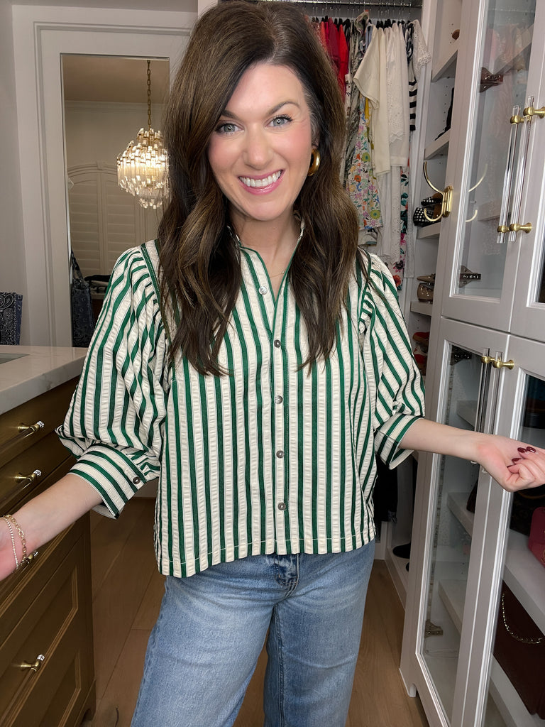 Striped and True Button Down in Green