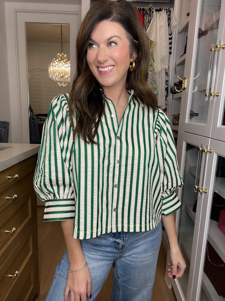 Striped and True Button Down in Green