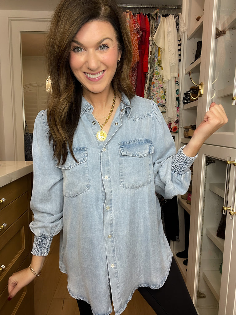Always Grateful Denim Button Down