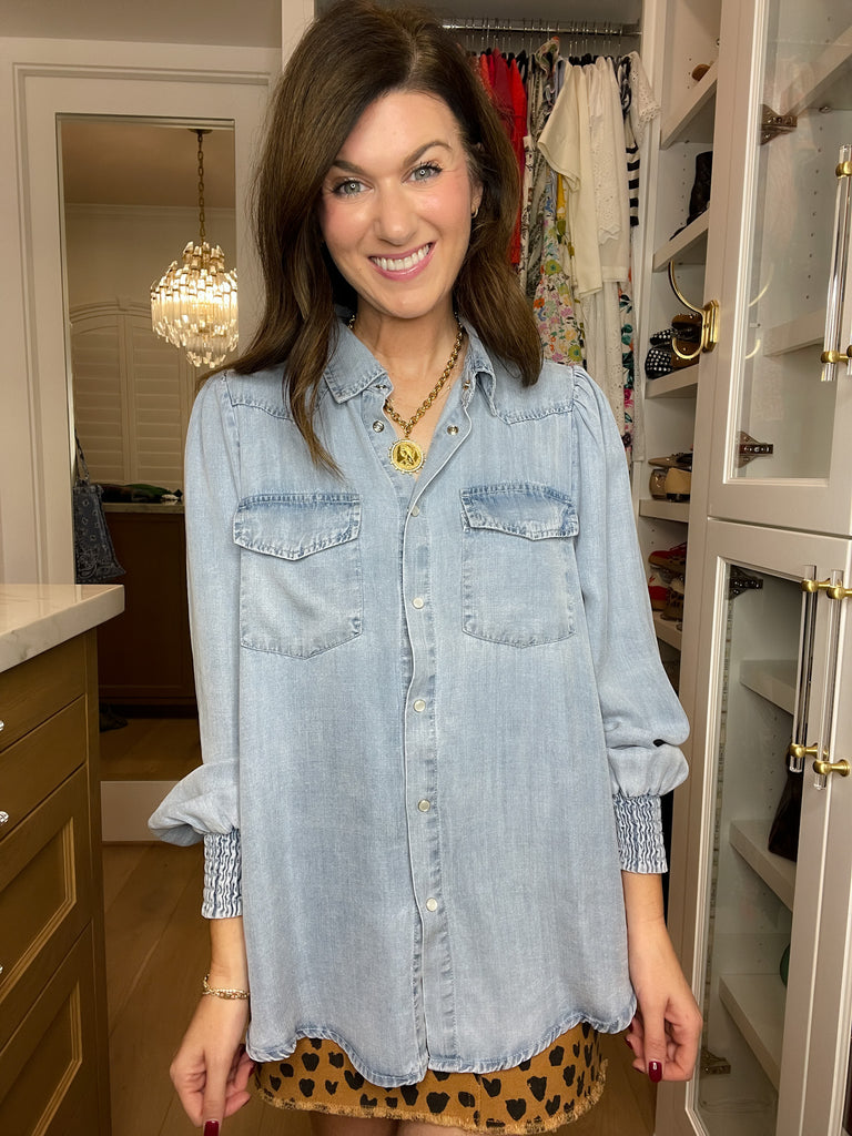 Always Grateful Denim Button Down