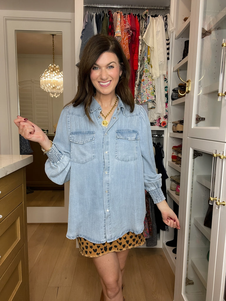 Always Grateful Denim Button Down