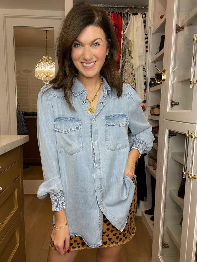 Always Grateful Denim Button Down