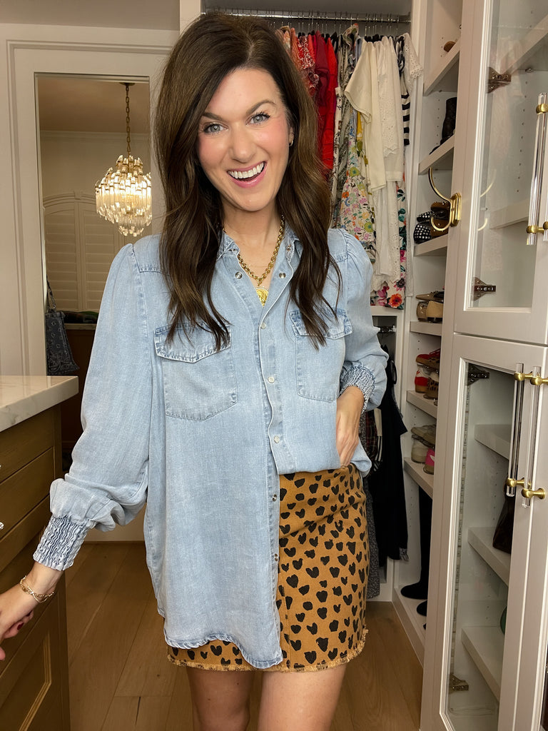 Always Grateful Denim Button Down