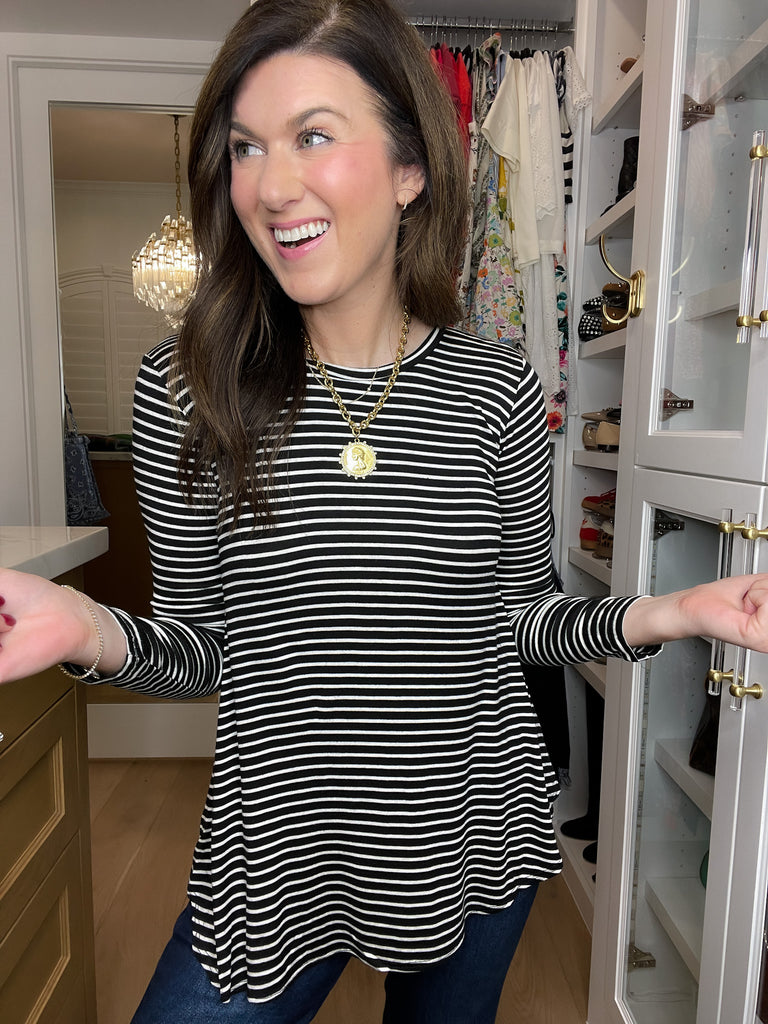 DOORBUSTER! Sure Thing Striped Tunics in Black or White *Final Sale*
