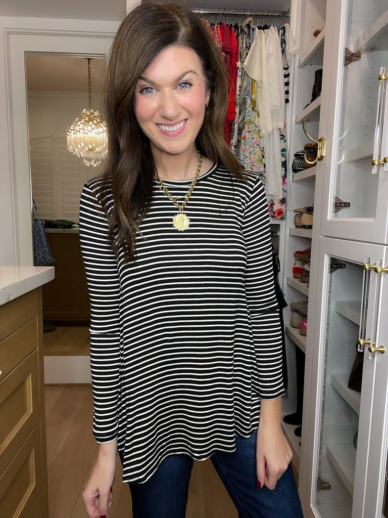 DOORBUSTER! Sure Thing Striped Tunics in Black or White *Final Sale*