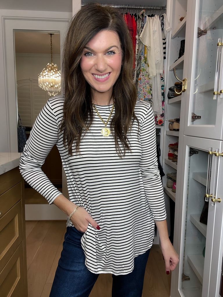 DOORBUSTER! Sure Thing Striped Tunics in Black or White *Final Sale*