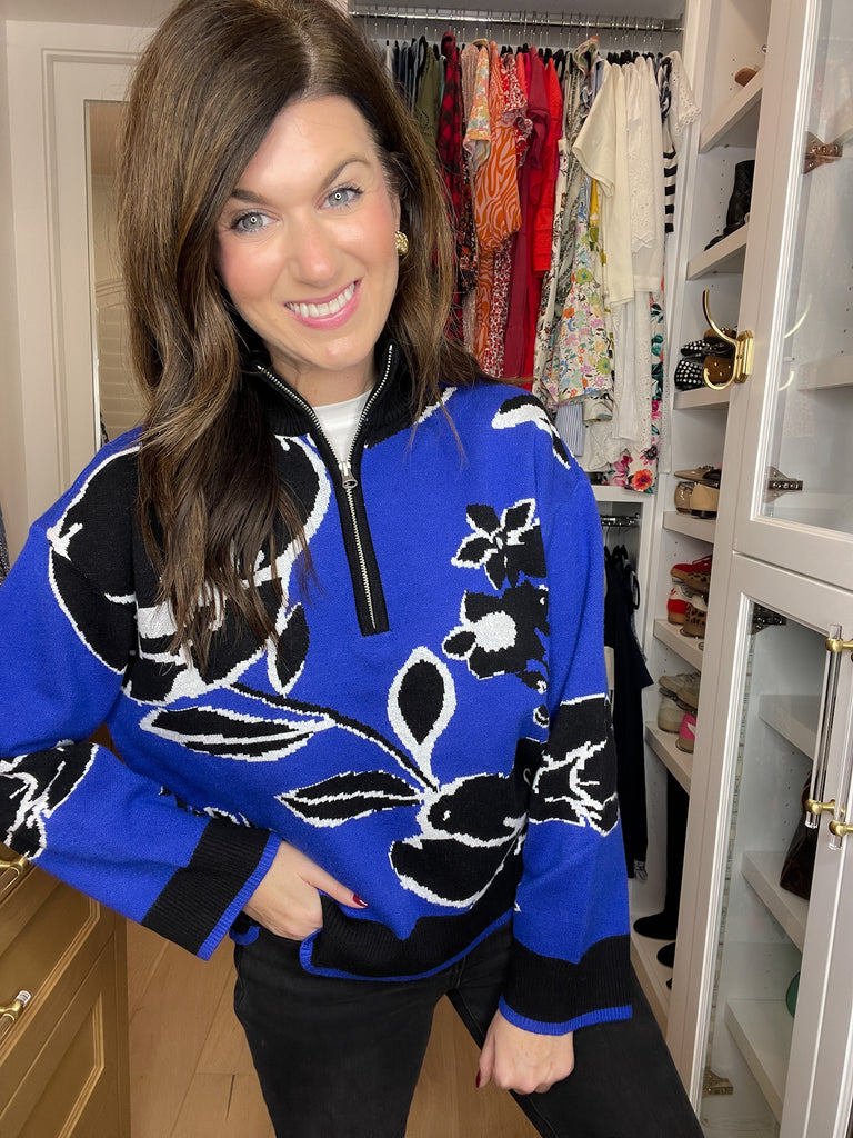 Sugarlips Carrey Floral Zip Up Sweater