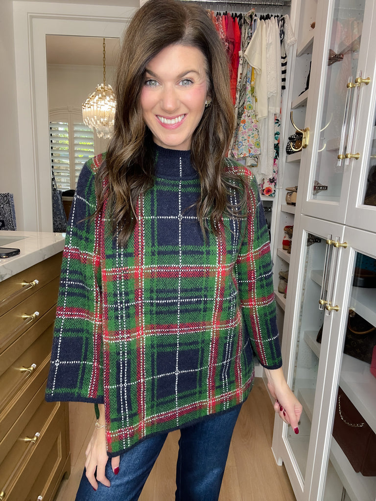 Tartan Cheer Mock Neck Sweater