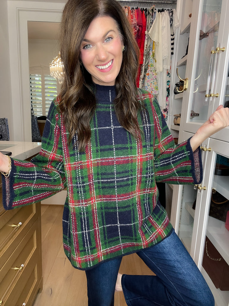 Tartan Cheer Mock Neck Sweater