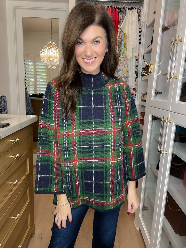 Tartan Cheer Mock Neck Sweater