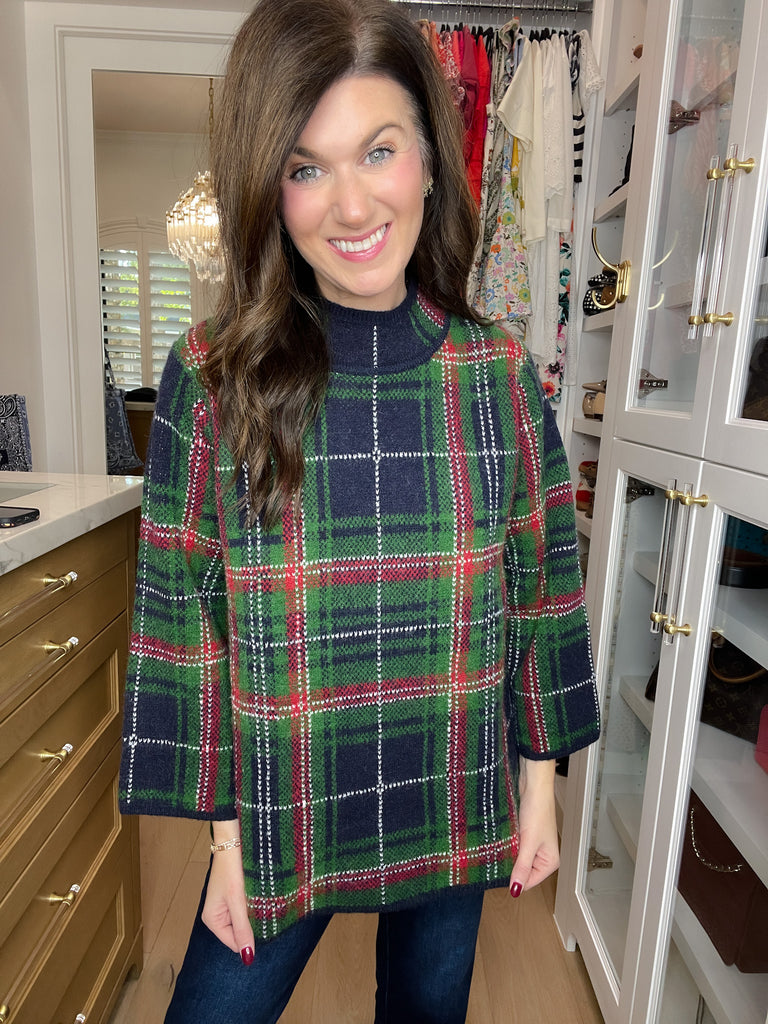 Tartan Cheer Mock Neck Sweater