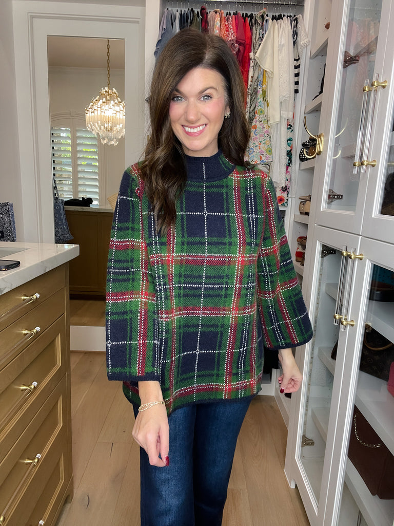 Tartan Cheer Mock Neck Sweater