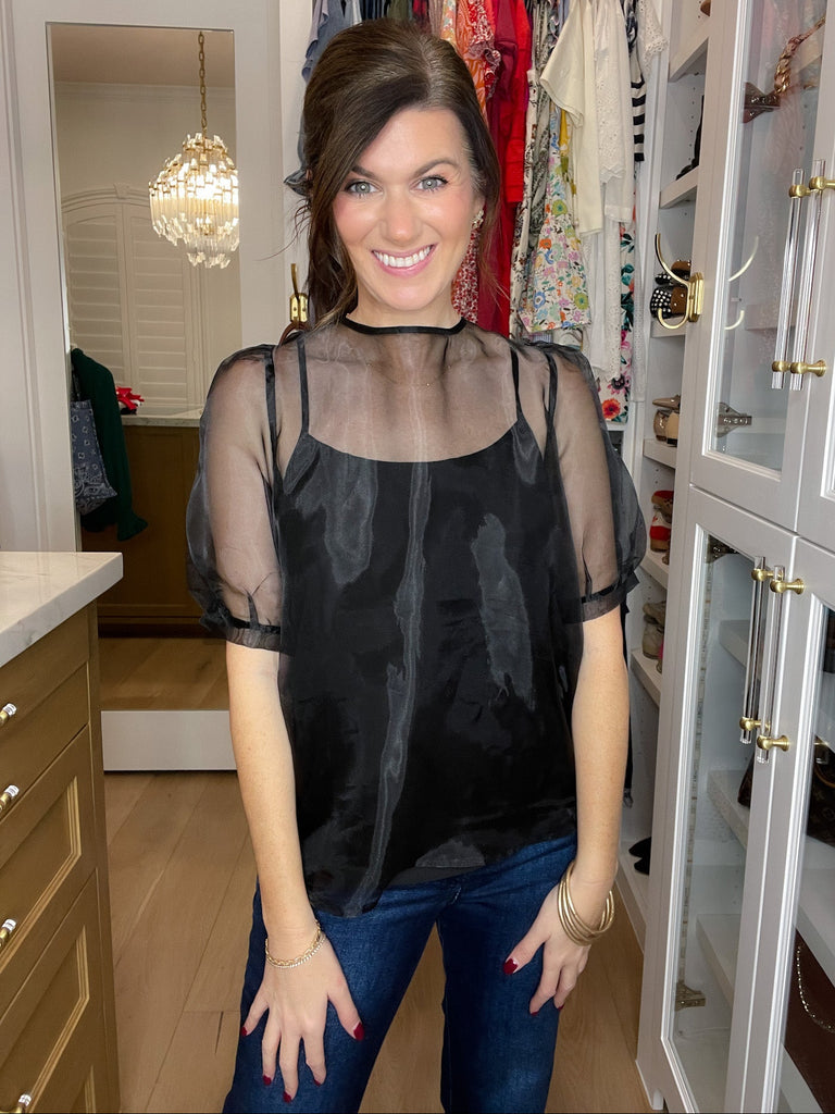 Sugarlips Sabrina Organza Bow Puff Sleeve Top