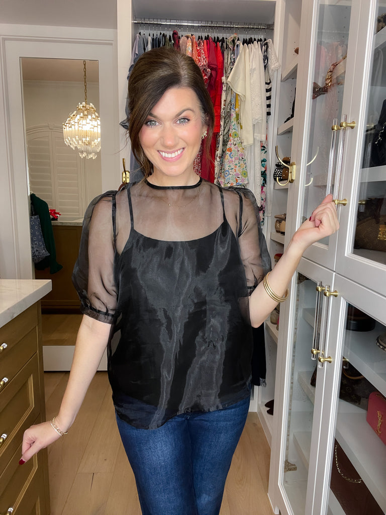 Sugarlips Sabrina Organza Bow Puff Sleeve Top