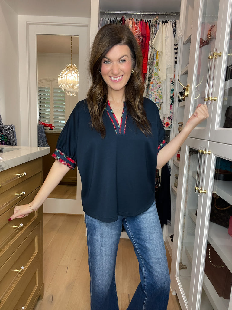 Tartan Touch Top in Navy