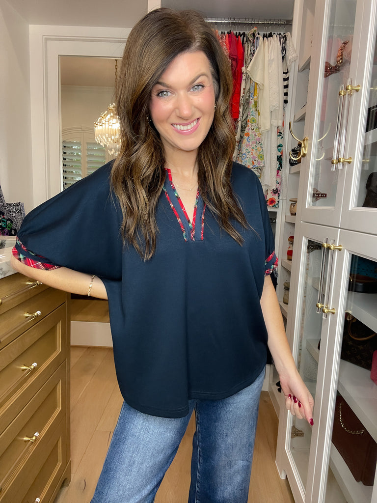 Tartan Touch Top in Navy