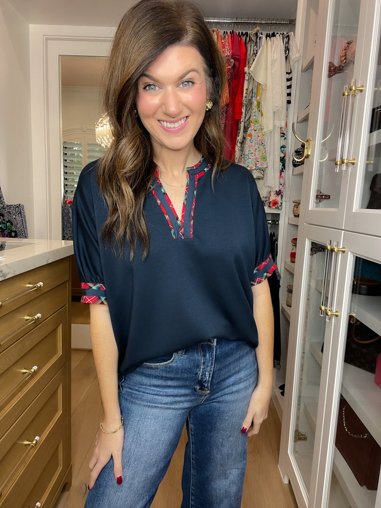 Tartan Touch Top in Navy