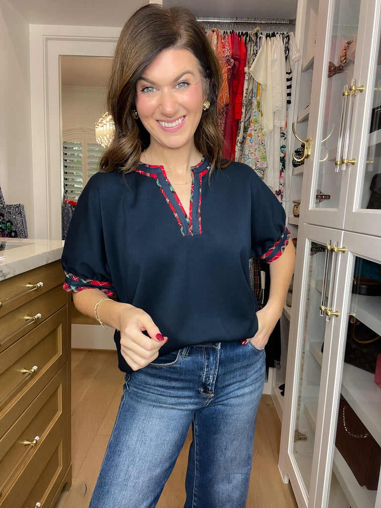 Tartan Touch Top in Navy