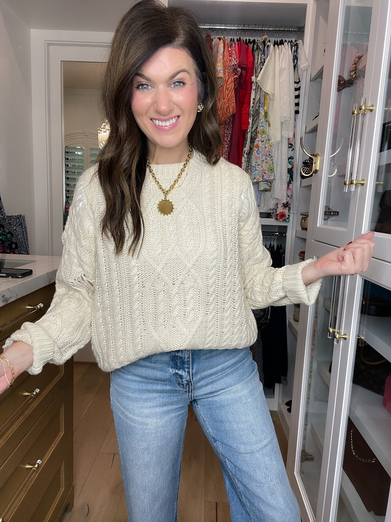 Chalet Charm Distressed Cable Knit Sweater