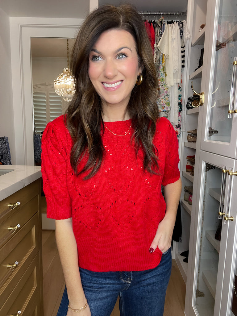 Sweet Stitches Sweater in Red