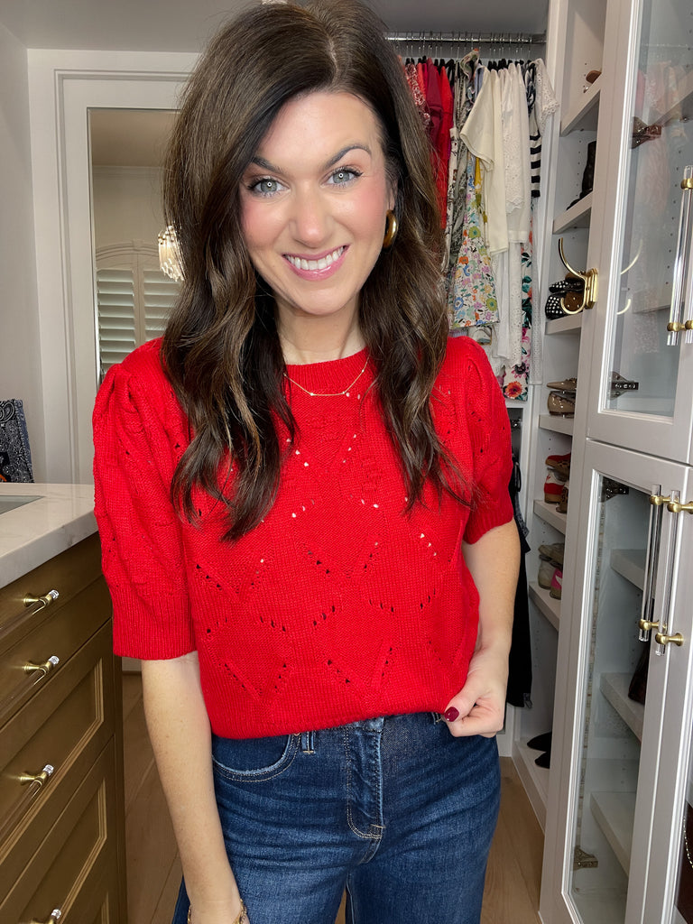 Sweet Stitches Sweater in Red