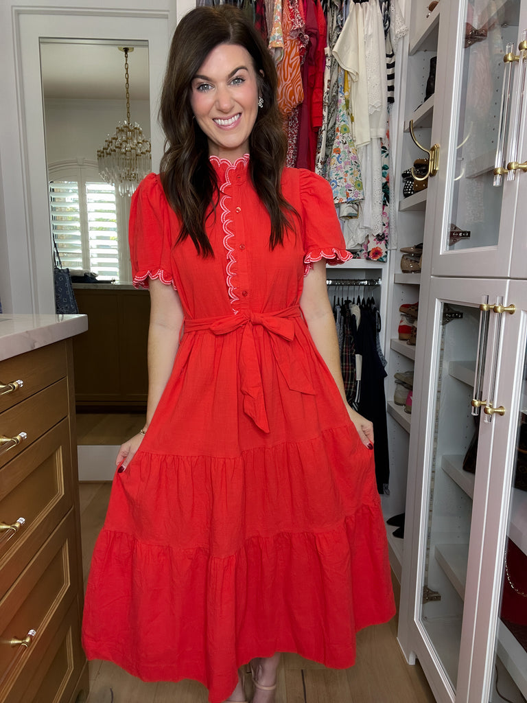 Heartstrings Scallop Trim Midi Dress