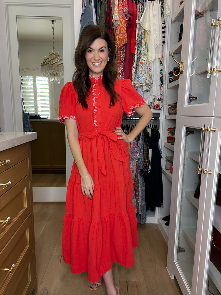 Heartstrings Scallop Trim Midi Dress