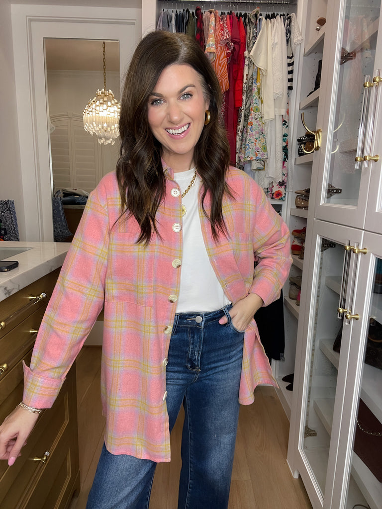 Pink Skies Plaid Button Down