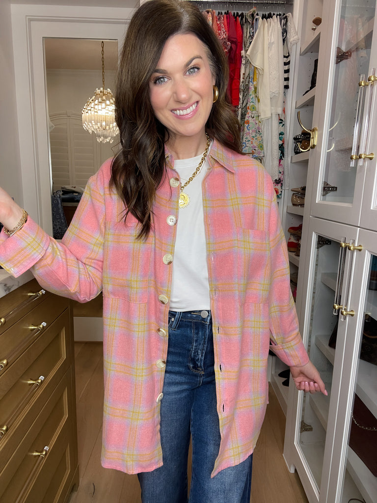Pink Skies Plaid Button Down