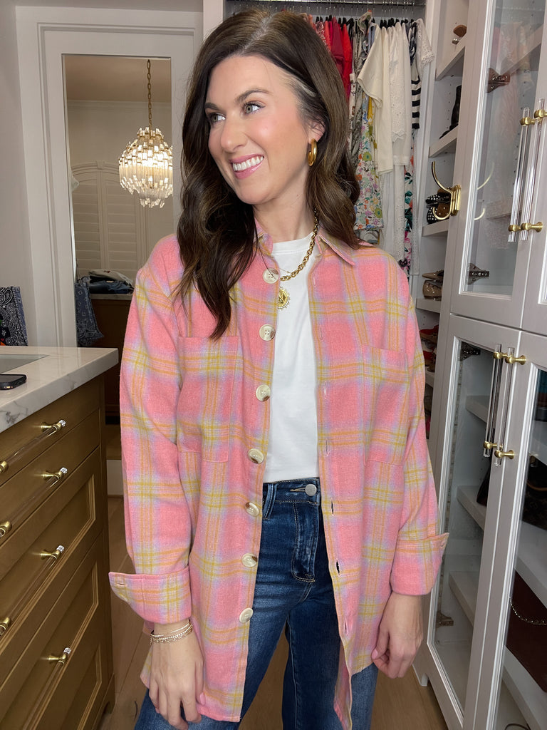 Pink Skies Plaid Button Down