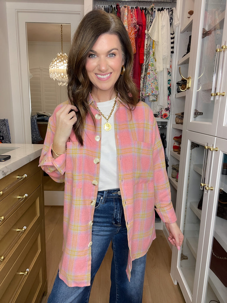 Pink Skies Plaid Button Down