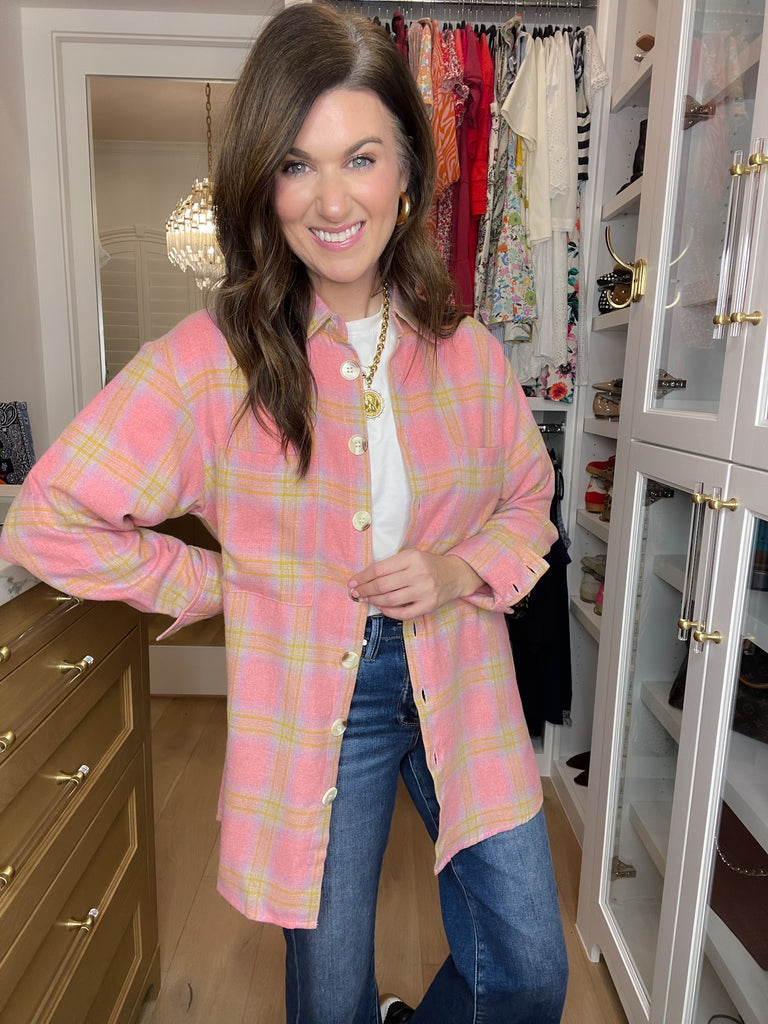 Pink Skies Plaid Button Down