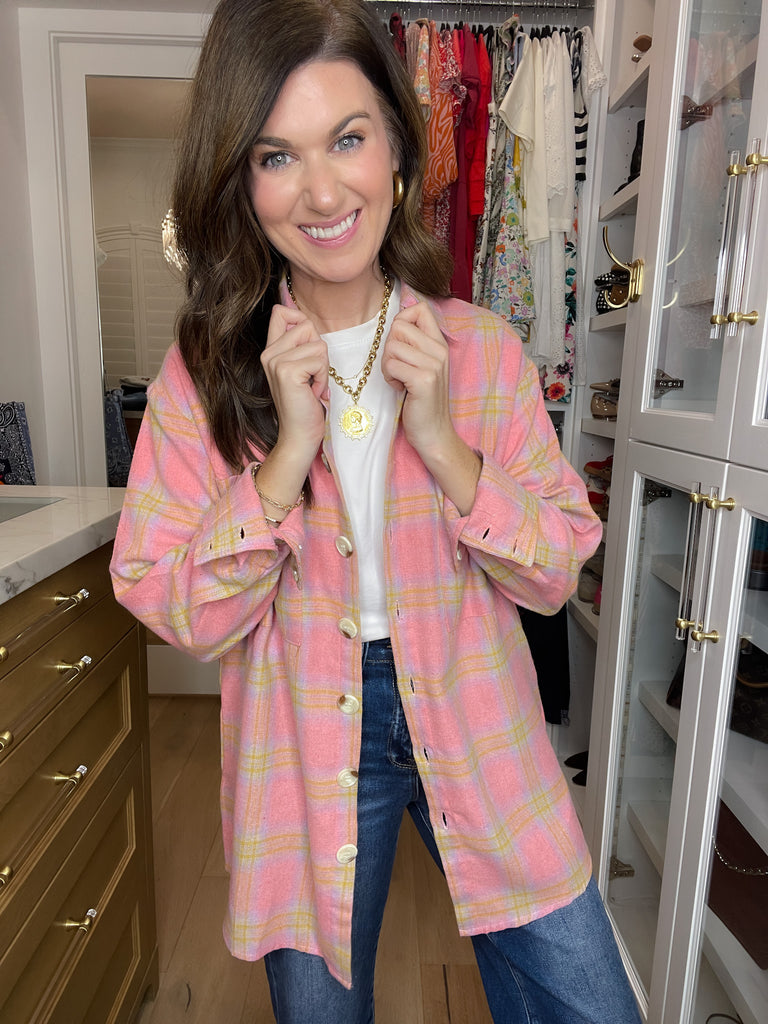 Pink Skies Plaid Button Down