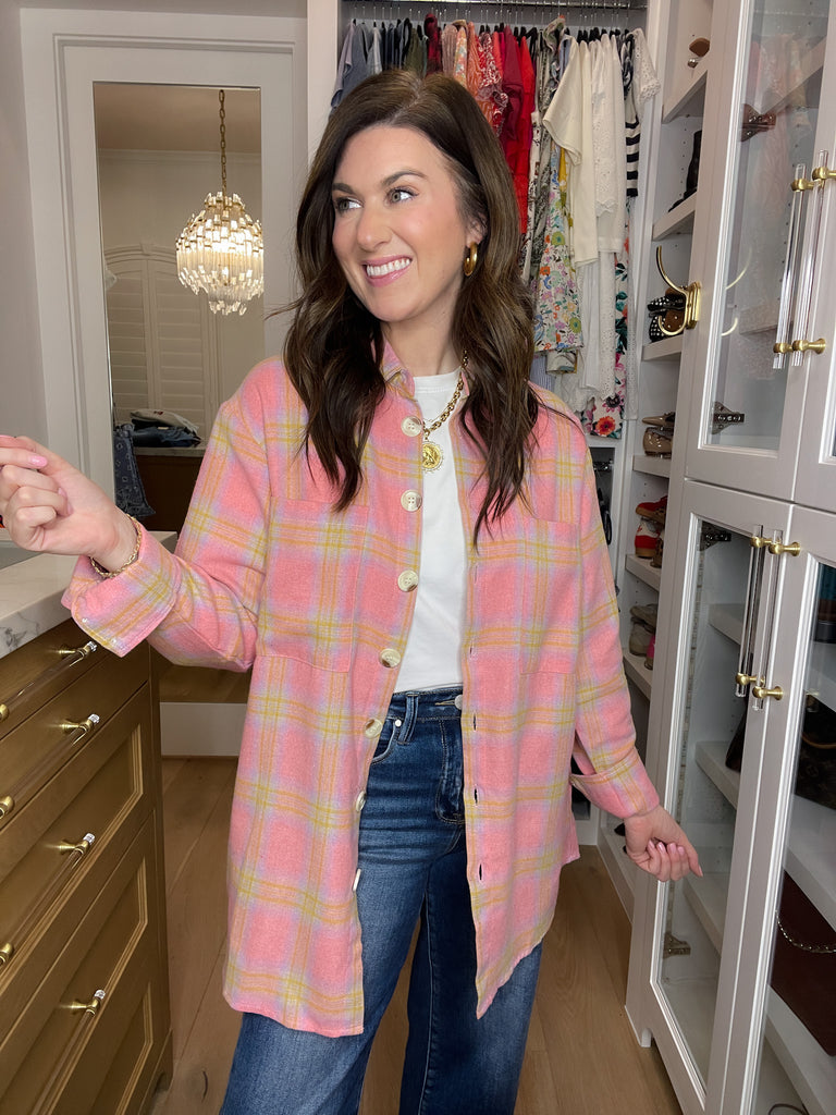 Pink Skies Plaid Button Down