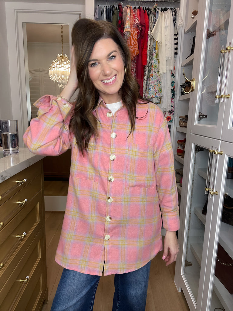 Pink Skies Plaid Button Down