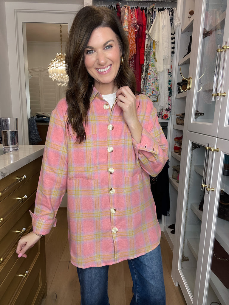 Pink Skies Plaid Button Down