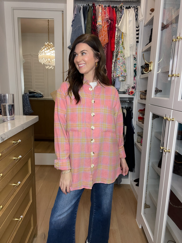 Pink Skies Plaid Button Down