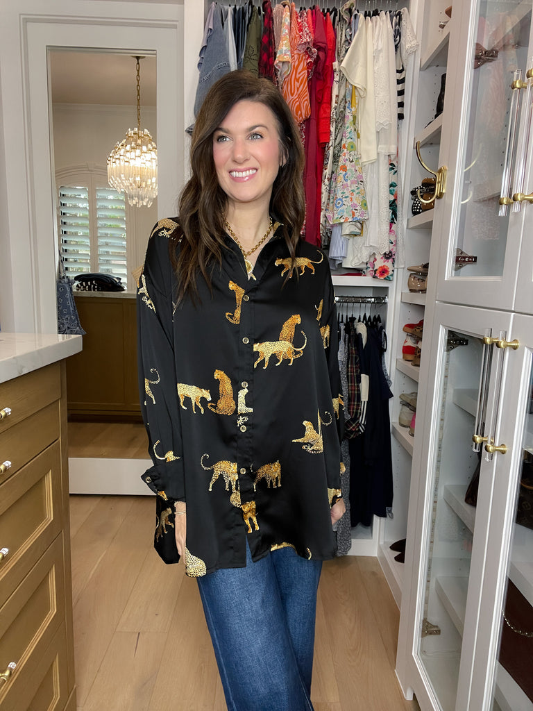 Golden Hour Cheetah Button Down in Black